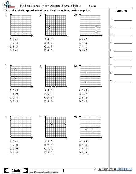 Grid Worksheets - Finding Expression for Distance Between Points worksheet